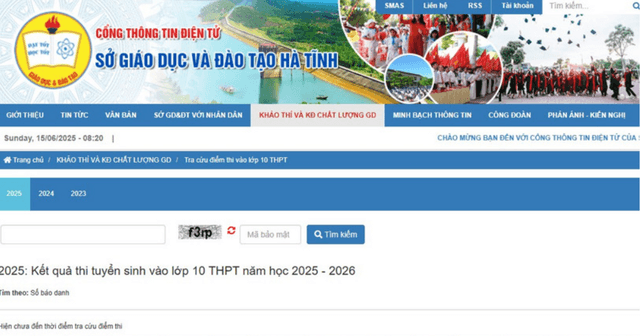 Hà Tĩnh công bố điểm thi vào lớp 10 THPT năm học 2025-2026