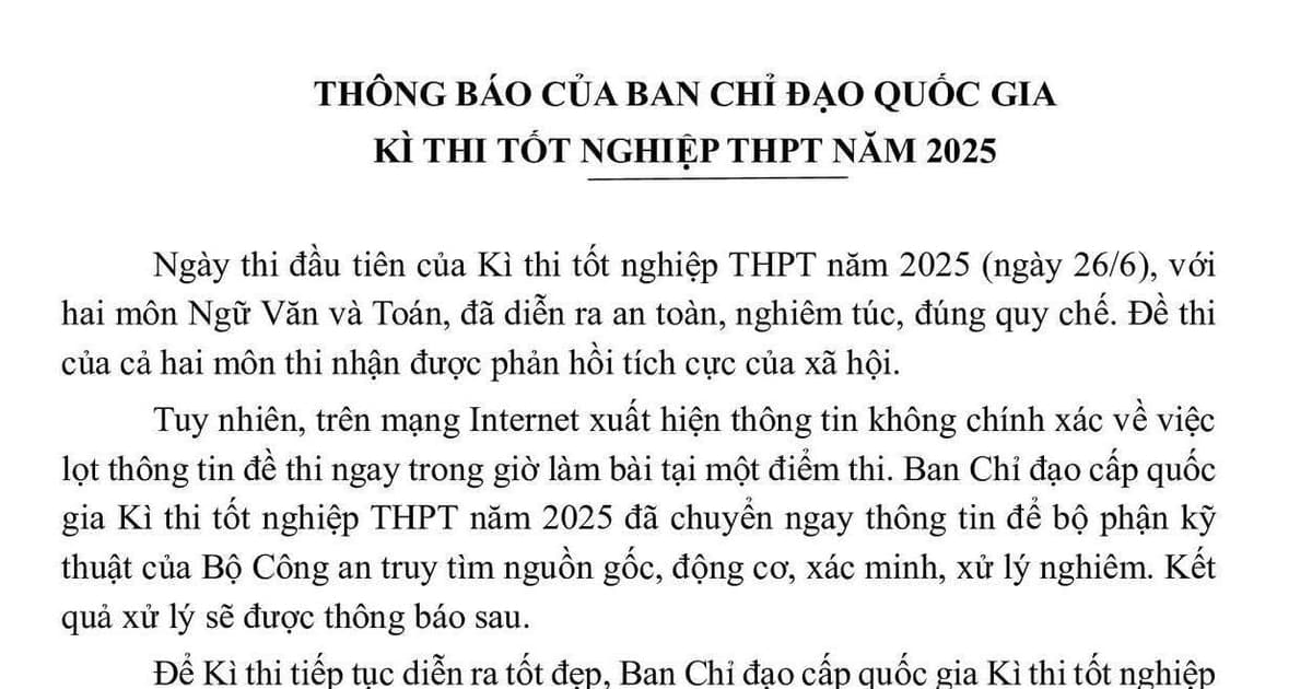Ban Chỉ đạo quốc gia phản hồi thông tin sai lệch trong ngày thi đầu