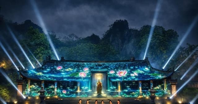 Lần đầu công nghệ 3D Mapping ‘kể chuyện’ lễ hội chùa Thầy