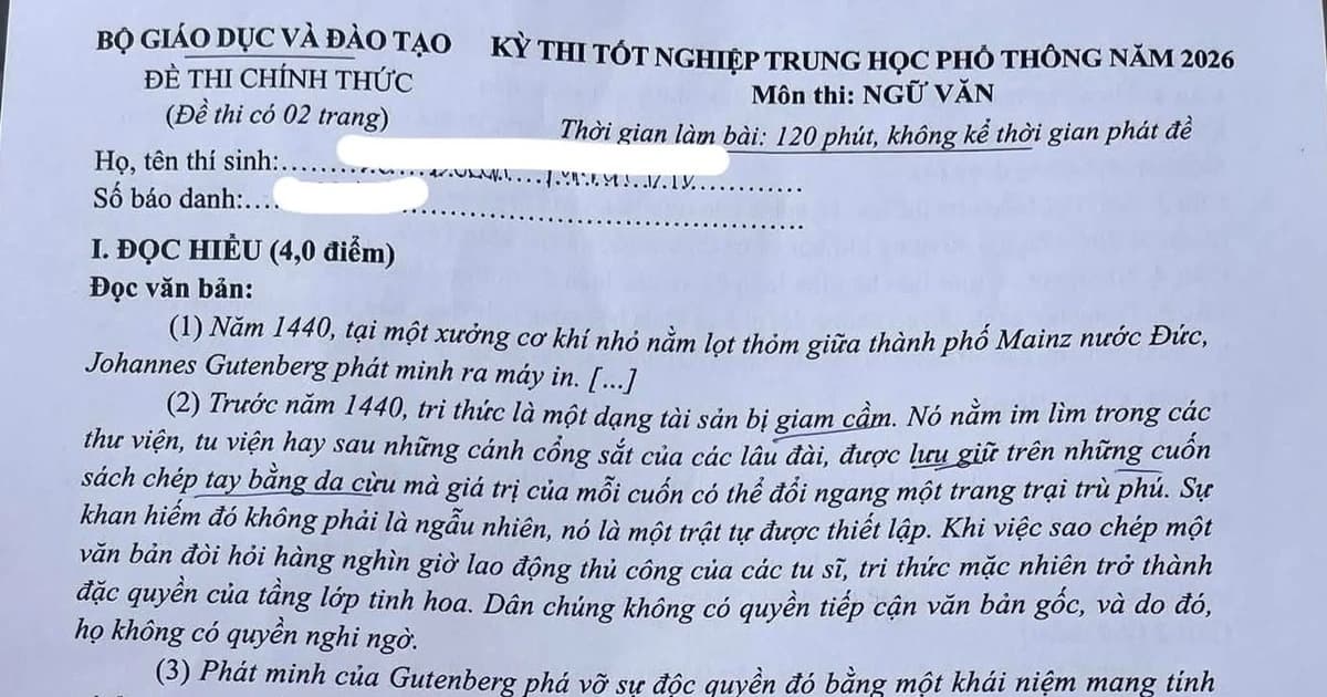 Gợi ý đáp án môn Ngữ văn Kỳ thi tốt nghiệp THPT năm 2026